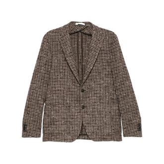 Tagliatore Blazers, male, Brown, Size: L Houndstooth Wool Jacket