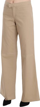 Just Cavalli Womens Mid Waist Flared Cotton Trousers Beige