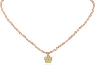 Kenneth Jay Lane Pavé Cubic Zirconia Clover Pendant Rose Quartz Beaded Necklace in Pink/Clear Gold at Nordstrom Rack