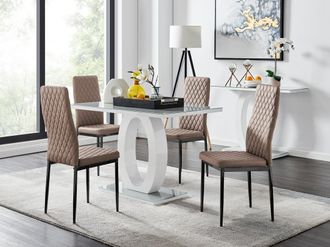 Furniturebox Giovani 4 Grey Dining Table & 4 Milan Black Leg Chairs in Beige