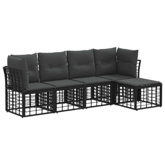 vidaXL Conjunto De Sof&aacute;s De Exterior Negro Poli&eacute;ster Vidaxl