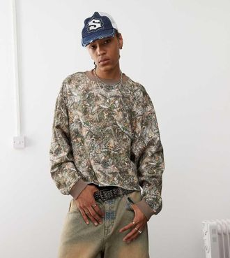 Collusion Boxy sweatshirt in khaki camo multi print