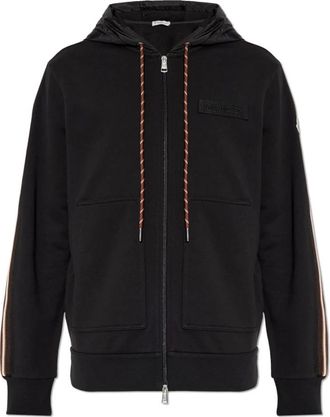 Moncler Sweatshirt met logo patch - Heren - Vesten met rits - Zwart - L - Katoen - Hoodies & sweatvesten