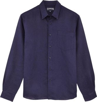 Vilebrequin logo-embroidered linen shirt - men - Eco Linen - XXXL - Blue