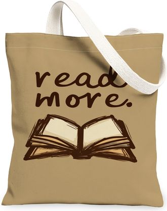 Generic Read More Canvas Tote Bags, Book Design Lightweight Washable Shoulder Strap Reusable Grocery Bags for Shopping Travel Beach, Beige, 13x15 Inch