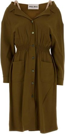 Miu Miu Olive Green Notched Lapel Dress