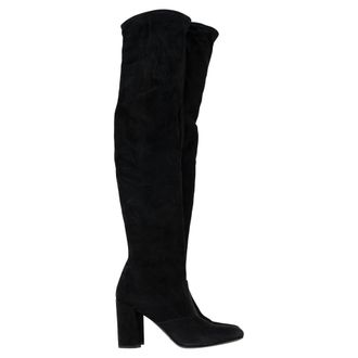 Saint Laurent Saint Laurent Blokhak Kniehoge Laarzen in Zwart Suède