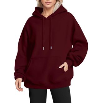 Generic Womens Hoodies Oversized Casual Hooded Pullover Sweatshirts Solid Color Long Sleeve Plain Blouse Tops Soft Thick Hoodies Sweatshirts Essential Ladies 