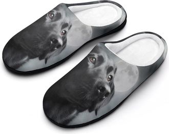 Generic Black Labrador Dog in Moon Funny Mens Cotton Slippers Soft Non-Slip Rubber Sole House Slipper Indoor Outdoor