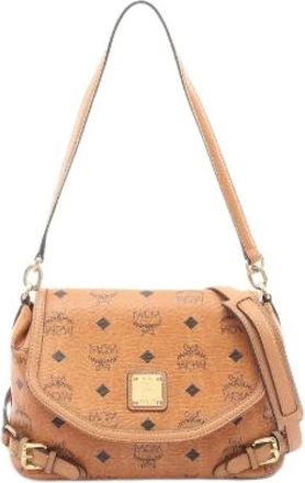 MCM Pre-owned Shoulder Bags, female, Brown, Size: ONE SIZE Pre-owned Visetos Coated Canvas Leather 2way Bag