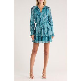 Ramy Brook Reneta Long Sleeve Minidress in Teal Multi at Nordstrom Rack, Size Large