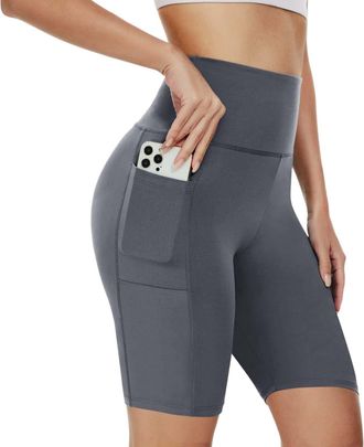Generic High Waisted Anti Chafing Sports Shorts for Women with Side Pockets Cycling Shorts Tummy Control Tights Soft Stretchy Material Leggings Athletic Botto