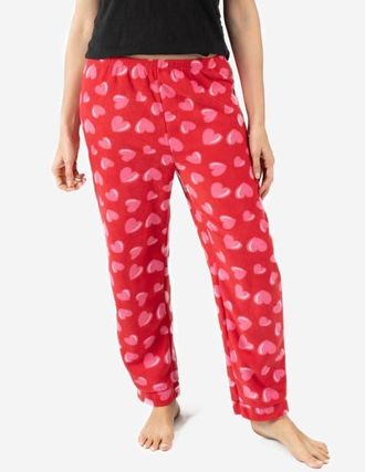 Leveret Womens Fleece Holiday Pajama Pants in Red W/Pink Hearts at Nordstrom, Size X-Large