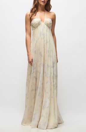 The Dessy Group Lilith Floral Chiffon Gown in Butter Yellow Floral at Nordstrom, Size 14