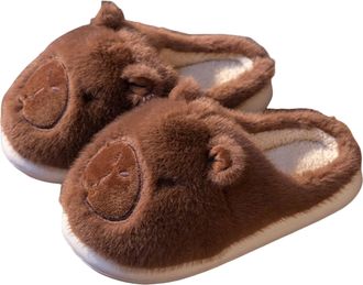 Generic Womens Cute Slippers Capybara Cotton Slippers Winter Home Non-slip Warm Fashion Comfort Slip on Outdoor Cartoon dark brown 2.5/3.5 UK