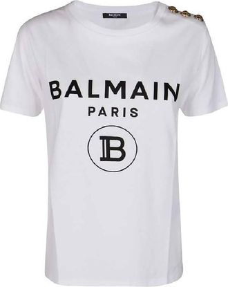 Balmain Flock Logo Button Embellished T Shirt