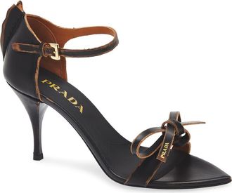 Prada Exposed Seam Ankle Strap Sandal in Nero/Cuoio at Nordstrom, Size 10.5Us