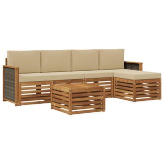 vidaXL Conjunto De Sof&aacute;s De Exterior Con Coj&iacute;n 6 Pcs Natural Y Beige Vidaxl