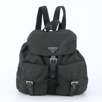 Prada Green Nylon Leather Backpack Handbag (Pre-Owned)