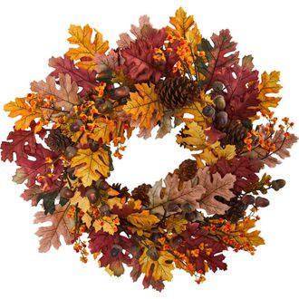 Nearly Natural 24-in Oak Leaf, Acorn & Pine Wreath in Orange at Nordstrom