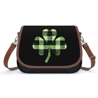 Generic Green Buffalo Plaid Shamrock Crossbody Bags for Women Fashion Leather Shoulder Handbags With Adjustable Strap