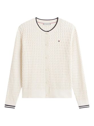 Tommy Hilfiger Kabelgebreid vest met ronde hals - Beige