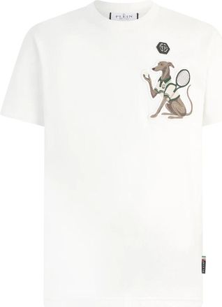 Philipp Plein Ronde Hals T-Shirt Tennis Pet Patch - Heren - T-shirts - Wit - XL - Katoen - Tops