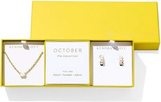Kendra Scott Cailin Birthstone Gift Set Womens Necklace Gold White Iridescent Crystal, Brass/Gold Tone
