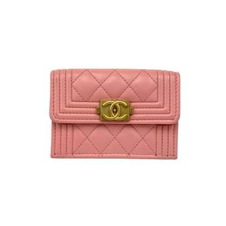 Chanel Pre-owned Wallets, female, Pink, Size: ONE SIZE Pre-owned Boy Trifold Wallet