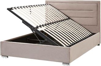 Beliani Beliani - Cama Con Almacenaje De Terciopelo Gris Pardo 140 X 200 Cm Cabecero Acolchado Rouen