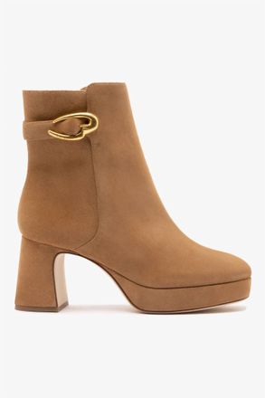 Larroude Womens Dolly Verona Low Boot In Peanut Suede