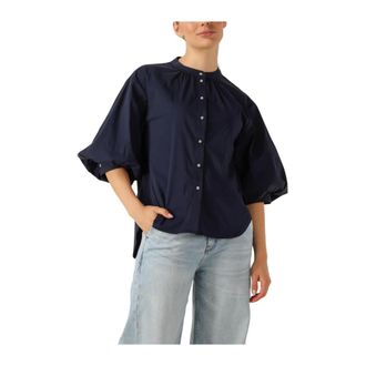 Summum Overhemden, Dames, Blauw, S, Katoen, Blauwe Katoenen Stretch Blouse Veelzijdige Stijl