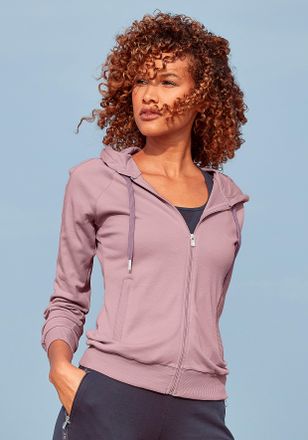 Active By Lascana Trainingsjacke LASCANA ACTIVE, Damen, Gr. XL (48/50), rosa (altrosa), Interlock, Obermaterial: 100% Baumwolle, unifarben, bequem h&uuml;ftlang, B&uuml;ndchen, J