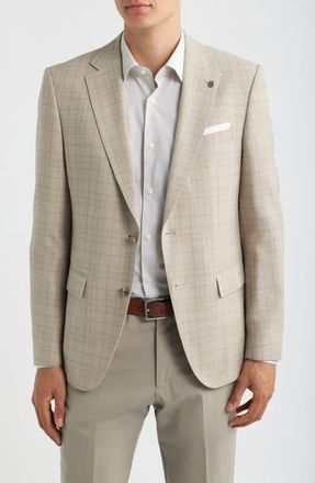 BOSS Hutson Slim Fit Plaid Wool Blend Sport Coat in Light Tan at Nordstrom, Size 36