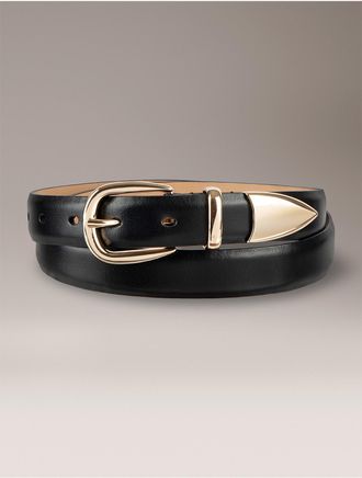 Calvin Klein Womens Polished Metal Tipped Belt - Black - XS