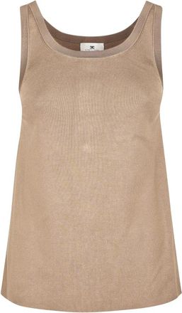 Elisabetta Franchi Gebreide top met glanzende viscose banden - Dames - Tops zonder mouwen - Bruin - M - Tops