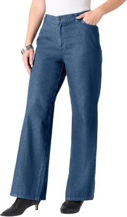 Roaman's Plus Size Easy Wear Wide Leg Jean in Medium Wash at Nordstrom, Size 12