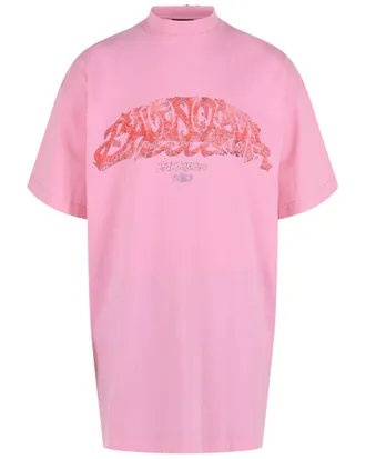 Balenciaga Offshore Logo Print Oversized T-Shirt Pink