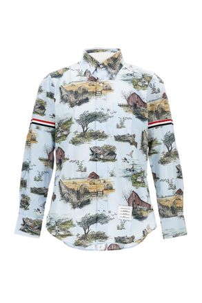 Thom Browne Scenic Toile Graphic Print Straight Fit Shirt With Gg Armband