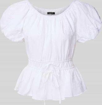 Lauren Ralph Lauren Bluse mit Lochstickerei und Puff&auml;rmeln in Weiss, Gr&ouml;&szlig;e 40