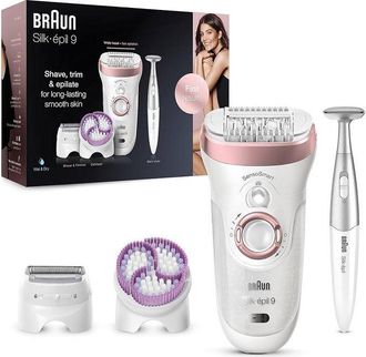 Braun Silk-&eacute;pil 9 Ses9-061 Epilatore Elettrico Wet Dry, 40 Pinzette, 2 Velocit&agrave;, Uso Asciutto E Bagnato, Argento