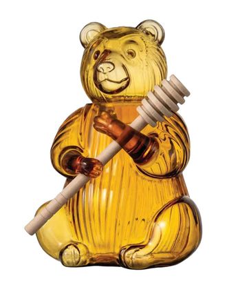Godinger Bear Crystal Honey Jar With Wooden Dipper