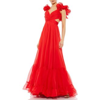 Mac Duggal Sleeveless Ruffle Tiered Cut-Out Chiffon Gown at Nordstrom, Size 2