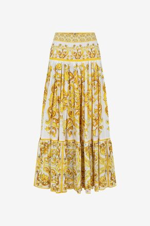 Dolce & Gabbana Langer Stufenvolantrock aus Popeline Majolika