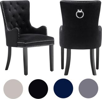 Life Interiors Life Interiors - Juego de 2 sillas de comedor Windsor lux de terciopelo tapizadas con reposabrazos para comedor y cocina - Negro