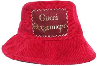 Gucci Pre-owned Accessories, male, Red, Size: ONE SIZE Pre-owned Orgasmique Corduroy Bucket Hat