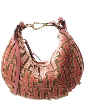 Fendi Fendi Fendigraphy Mini Ff Jacquard Velvet & Leather Hobo Bag