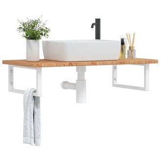 Berkfield Home Basin Shelf Wall Mounted Steel & Solid Wood Oak in Brown