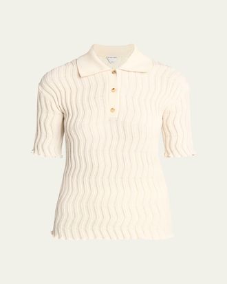Bottega Veneta Zigzag Knit Short-Sleeve Polo Top