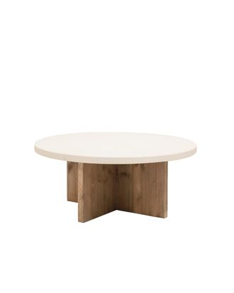 Deco Wood Mesa de centro redonda de microcemento blanco y envejecido &oslash;60x33cm